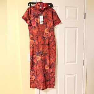 Floral Red Cheongsam Dress